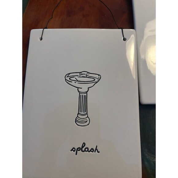 Set of 3 Bone white & Black Silhouette Bathroom Plaques- - Picture 6 of 9